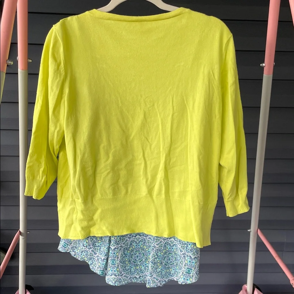 Maurices Lime Cardigan and Blue Floral Blouse - Picture 2 of 5